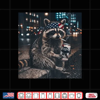 Design Funny Racoon Drinking Beer Patriotic 4th of July Meme Shirt