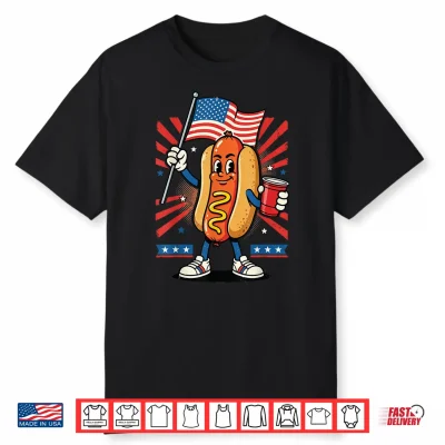 Hot Dog Usa Flag Beer 4Th Of July Shirt