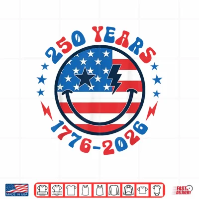 Groovy Smile Face 250 Years 1776 2026 American Flag 4Th July Shirt 4 Design Groovy Smile Face 250 Years 1776 2026 American Flag 4th July Shirt