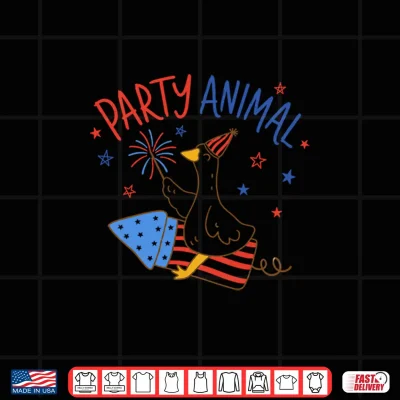 Design Party Animal Goose Patriotic 4th of July Funny USA Shirt
