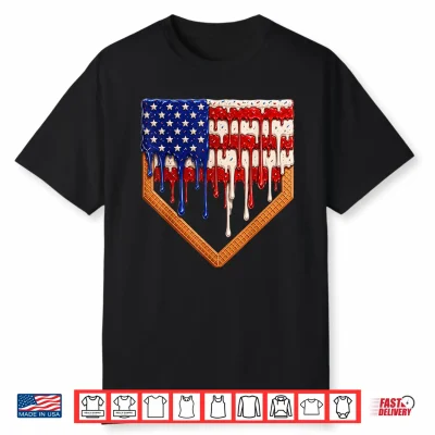 Baseball Ice Cream Drip Patriotic American Flag Kids Boys Shirt