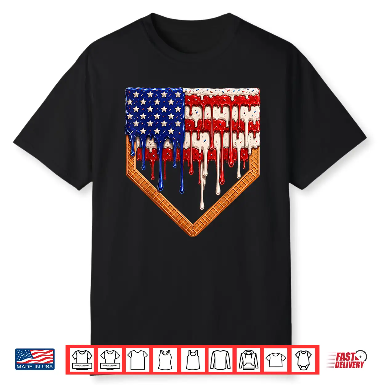 Baseball Ice Cream Drip Patriotic American Flag Kids Boys Shirt Baseball Ice Cream Drip Patriotic American Flag Kids Boys Shirt