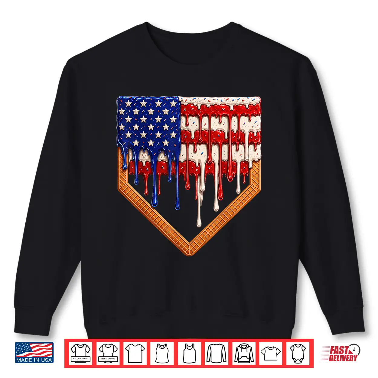 Baseball Ice Cream Drip Patriotic American Flag Kids Boys Shirt Baseball Ice Cream Drip Patriotic American Flag Kids Boys Shirt