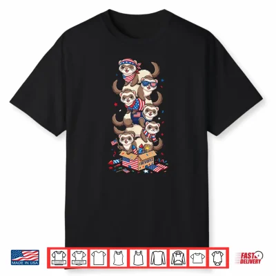 Funny Ferret American Usa Flag Memorial Day 4Th Of July Shirt