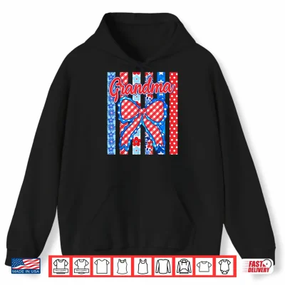 Hoodie Grandma Striped Bow Flowers Patriotic Funny 4th of July Shirt