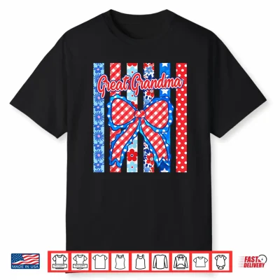 Great Grandma Striped Bow Flowers Patriotic 4Th Of July Shirt