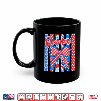 Mug Grandma Striped Bow Flowers Patriotic Funny 4th of July Shirt