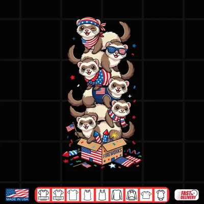 Design Funny Ferret American USA Flag Memorial Day 4th of July Shirt