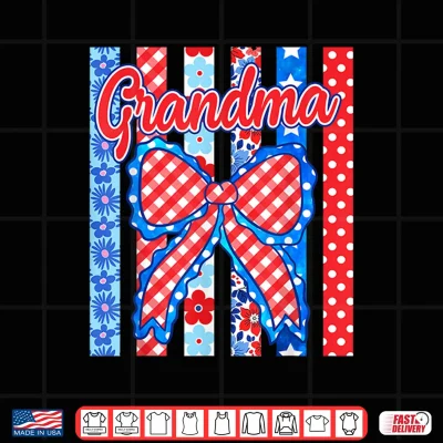 Design Grandma Striped Bow Flowers Patriotic Funny 4th of July Shirt
