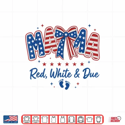 Design Mama Red White and Due Trendy 4th of July Baby Announcement Shirt
