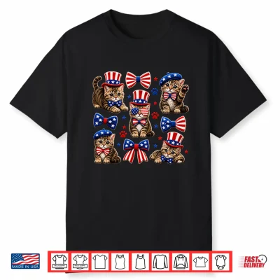 Patriotic Cat 4Th Of July Bow American Flag Girls Women Shirt