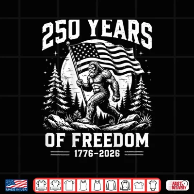 Design On Back Bigfoot Patriotic 250 Year American Freedom USA Flag Shirt