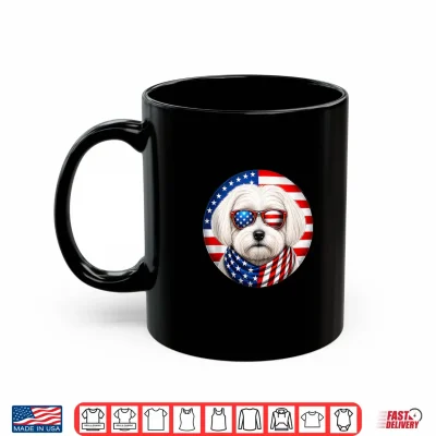 Mug Patriotic American Flag Maltese Dog Sunglasses 4th of July Shirt