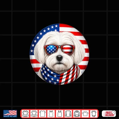 Design Patriotic American Flag Maltese Dog Sunglasses 4th of July Shirt