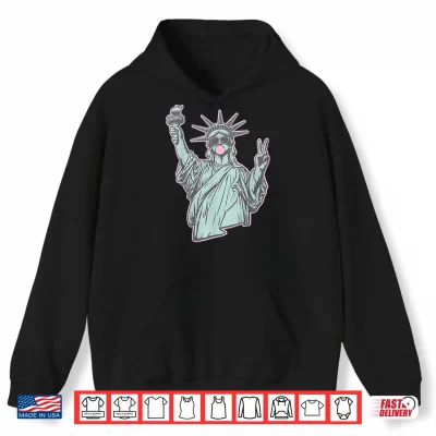 Hoodie Statue of Liberty Bubblegum Sunglasses Funny 4th of July Shirt