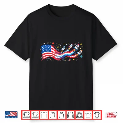 Cute Patriotic Shirts For Men Space Rocket American Flag Shirt