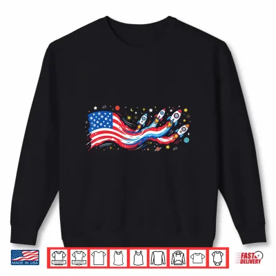 Sweatshirt Cute Patriotic Shirts for Men Space Rocket American Flag Shirt