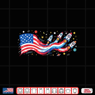 Design Cute Patriotic Shirts for Men Space Rocket American Flag Shirt