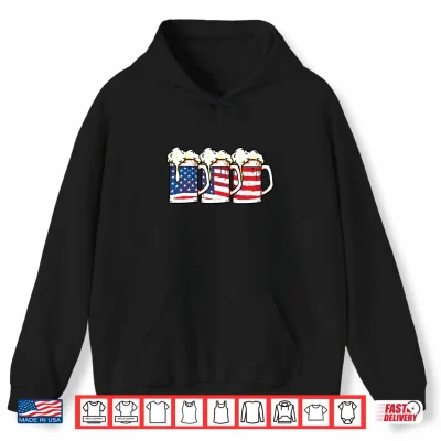 Hoodie Mens USA American Flag Vintage Beer Brewery 4th of July Drinking Performance Shirt