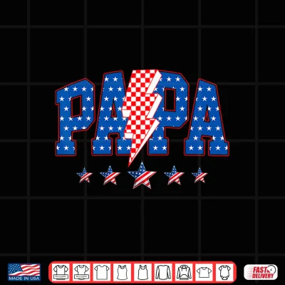 Design Papa Fathers Day American Flag 4th of July Family Matching Shirt