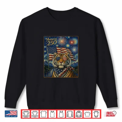 Sweatshirt Tiger Art on America 250 Anniversay 4th of July USA Flag Shirt