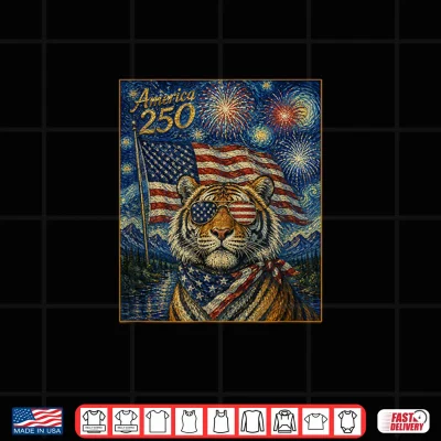 Design Tiger Art on America 250 Anniversay 4th of July USA Flag Shirt