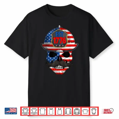 4Th Of July Retro Skull Firefighter Usa American Flag Men Shirt