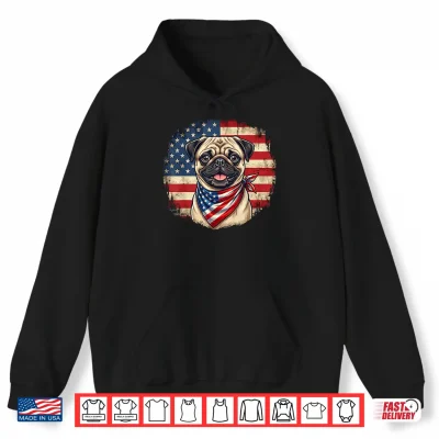 Hoodie Cool Patriotic Pug Shirt American Flag Dog Shirt