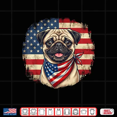 Design Cool Patriotic Pug Shirt American Flag Dog Shirt
