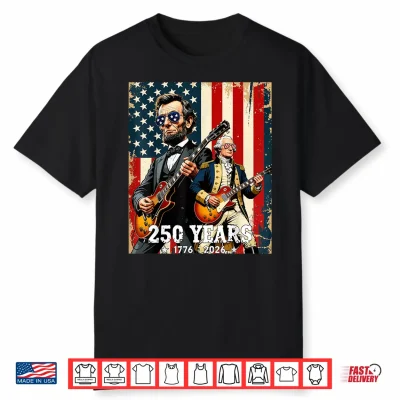 George Washington Abraham Lincoln Playing Guitar 4Th Of July Shirt