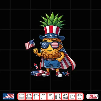 Design Funny Pineapple American USA Flag Memorial Day 4th of July Shirt