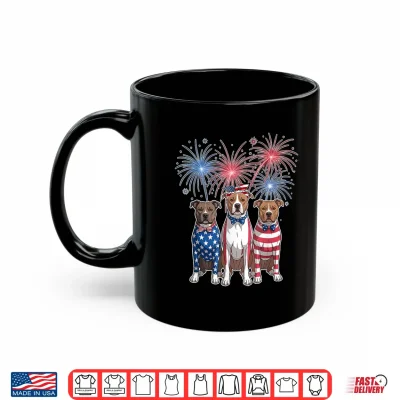 Mug Funny Three Pitbull Dog USA Flag 4th of July Women Men Shirt
