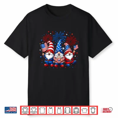 Gnomes Us America Flag Fireworks Patriotic Gnome 4Th Of July Shirt