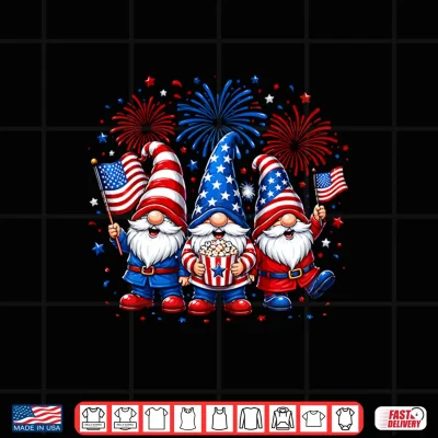 Design Gnomes US America Flag Fireworks Patriotic Gnome 4th of July Shirt