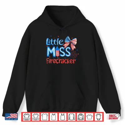 Hoodie Little Miss Firecracker 4th of July American Flag Girls Kids Shirt