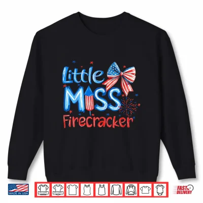 Sweatshirt Little Miss Firecracker 4th of July American Flag Girls Kids Shirt