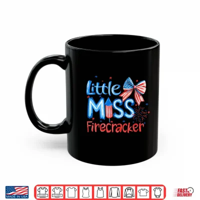 Mug Little Miss Firecracker 4th of July American Flag Girls Kids Shirt