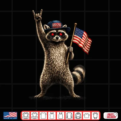 Design USA Flag 250 Years Raccoon Funny 4th of July Men Women Kids Shirt