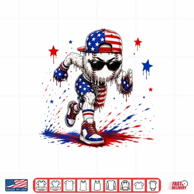 Design 4th of July Baseball Drip Shirt Boys Kids Patriotic USA Flag Shirt