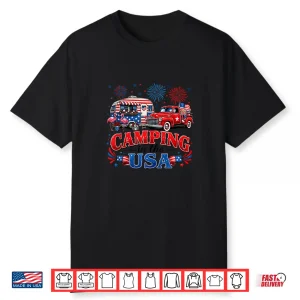 Camping In The Usa America Flag Camper 4Th Of July Shirt
