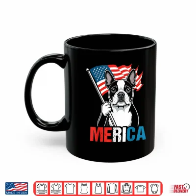 Mug Boston Terrier Merica Patriotic Dog 4th of July USA Flag Shirt