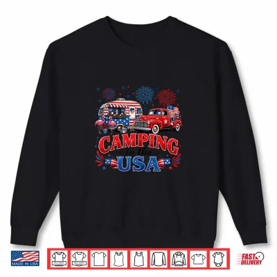 Sweatshirt Camping in The USA America Flag Camper 4th of July Shirt