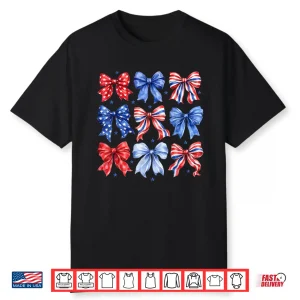 Coquette Bow In Red White Blue Patriotic 4Th Of July Girls Shirt