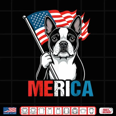 Design Boston Terrier Merica Patriotic Dog 4th of July USA Flag Shirt