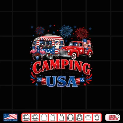 Design Camping in The USA America Flag Camper 4th of July Shirt