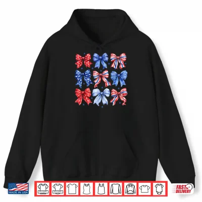 Hoodie Coquette Bow in Red White Blue Patriotic 4th of July Girls Shirt