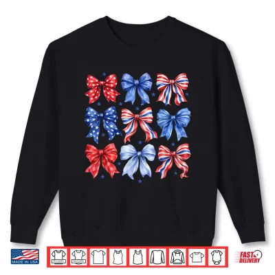 Sweatshirt Coquette Bow in Red White Blue Patriotic 4th of July Girls Shirt