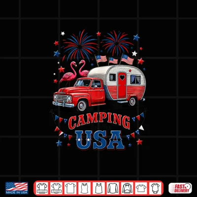 Design Camping in The USA America Flag Camper Patriotic 4th of July Shirt