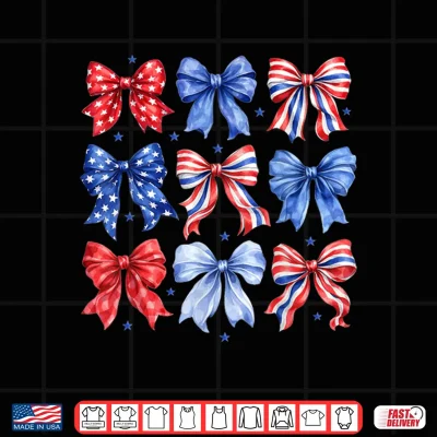 Design Coquette Bow in Red White Blue Patriotic 4th of July Girls Shirt