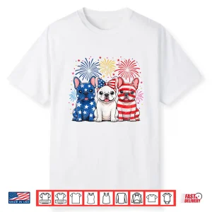 Us America Flag Patriotic French Bulldogs 4Th July Fireworks Shirt